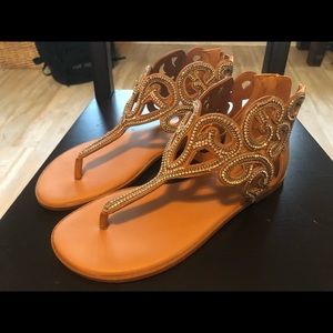Rhinestone Gladiator Zip Back Sandals/Worn Once